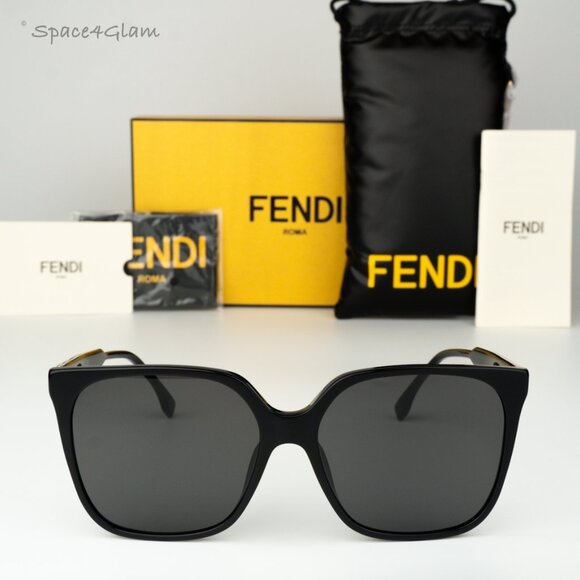 Fendi Women Sunglasses Shiny Black Grey Geometric FE40030I 01A BRAND NEW